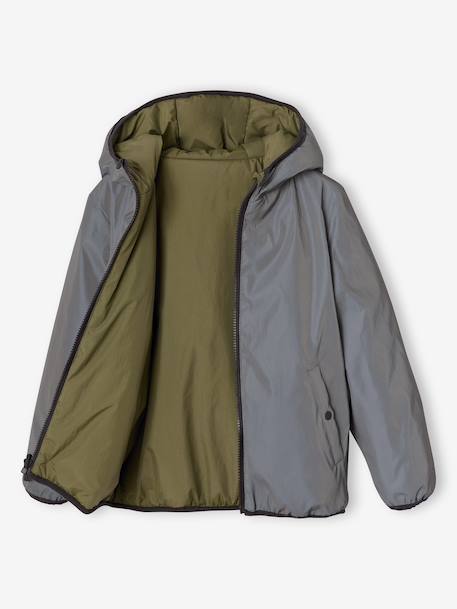 Reversible hooded jacket for boys khaki 