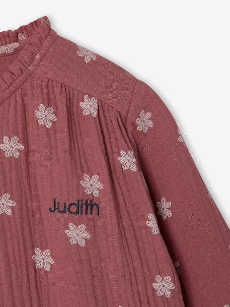 Cotton Gauze Shirt for Girls chambray blue+ecru+mauve+printed white 