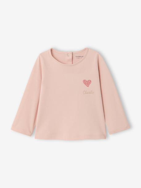 Long-sleeved T-shirt for baby girls grey blue+pale pink 