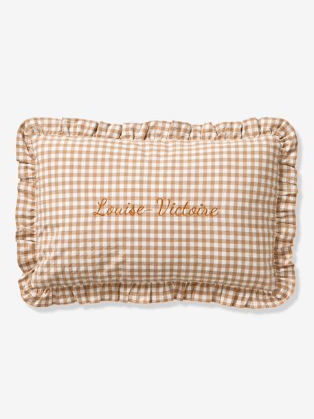 Personalised gingham cushion mocha 