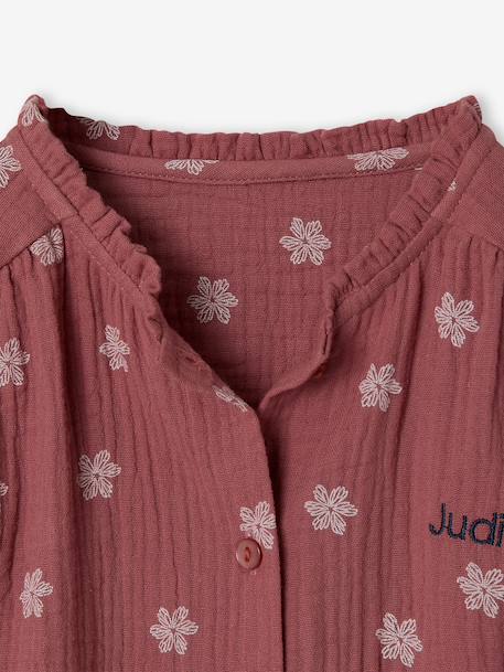Cotton Gauze Shirt for Girls chambray blue+ecru+mauve+printed white 