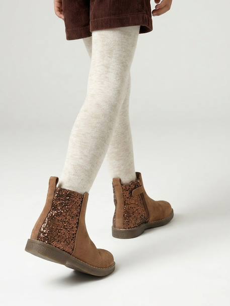 Girls' leather and glitter boots, nursery collection camel+navy blue 