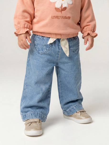 Wide Leg Jeans with Tie Belt, for Babies brut denim+stone 