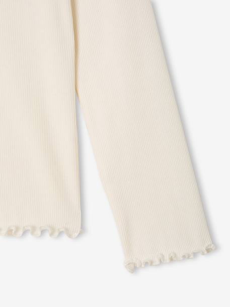 Roll-neck top for girls ecru+old rose 