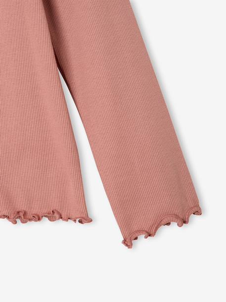 Roll-neck top for girls ecru+old rose 