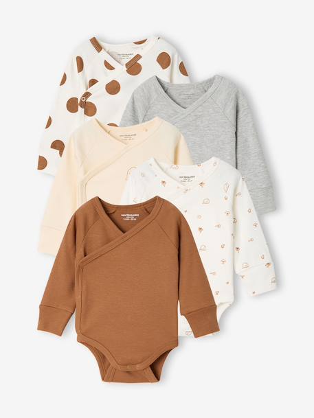 Pack of 5 long-sleeved bodysuits for baby caramel 
