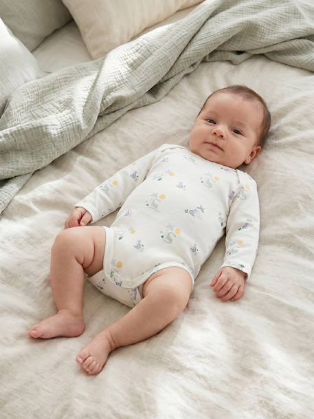 Pack of 5 long-sleeved bodysuits for baby boys ecru 