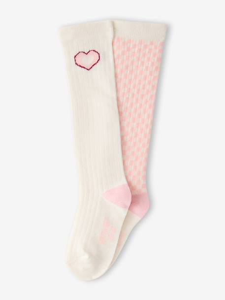 Pack of 2 knee-high socks for girls sweet pink 