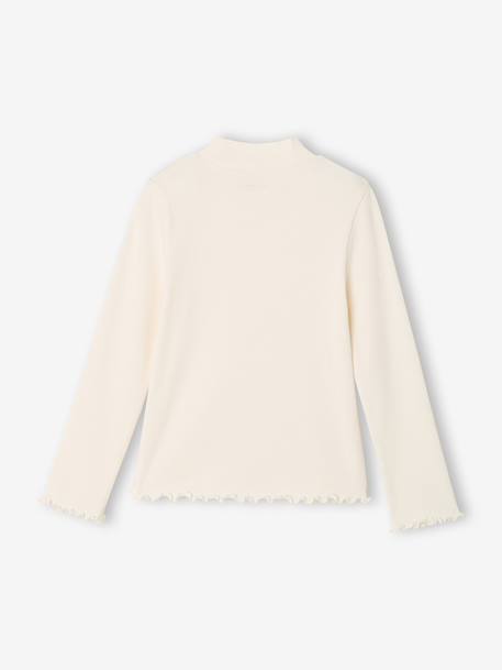 Roll-neck top for girls ecru+old rose 