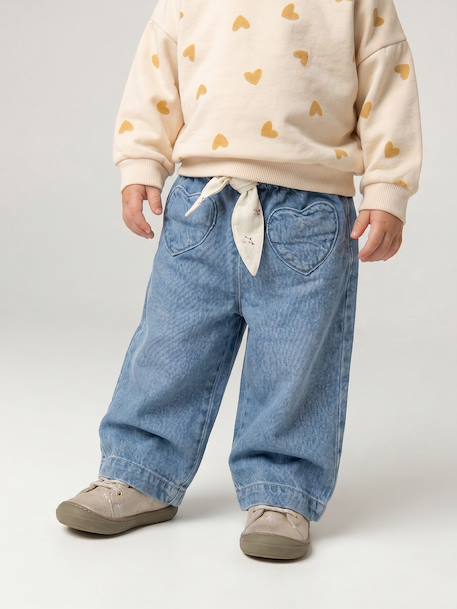 Wide Leg Jeans with Tie Belt, for Babies brut denim+stone 