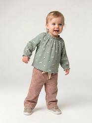 -Wide Trousers in Corduroy with Flowers Belt for Babies 