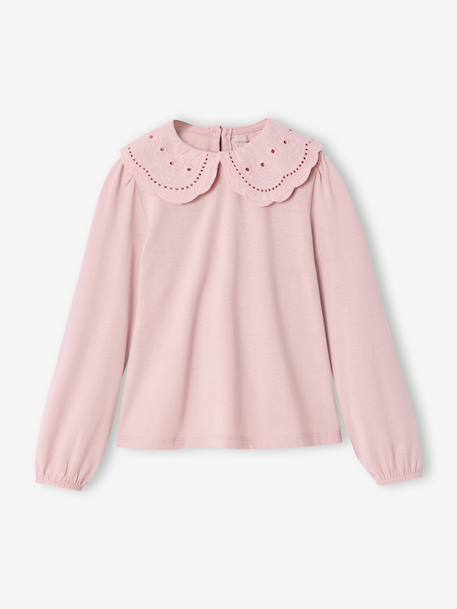 Long-sleeved T-shirt for girls ecru+pale pink 