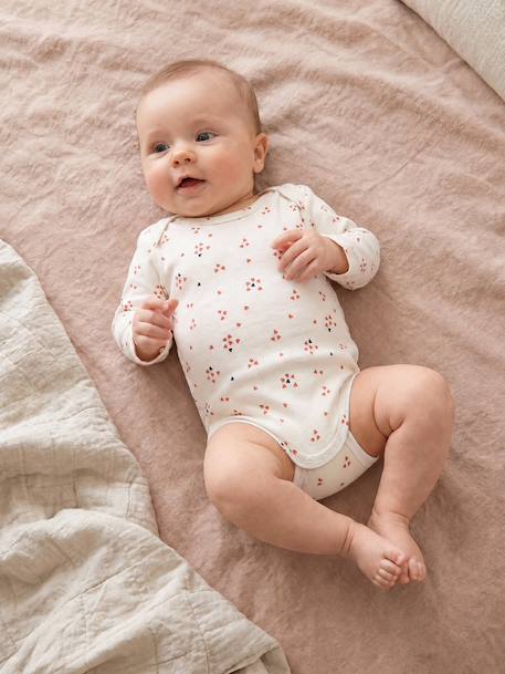 Pack of 3 long-sleeved bodysuits for baby ecru 