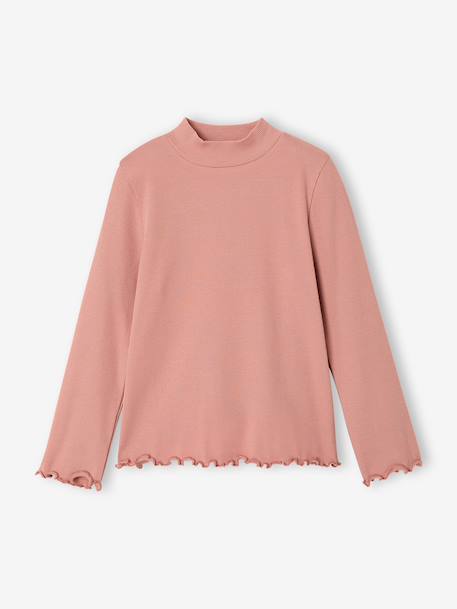 Roll-neck top for girls ecru+old rose 