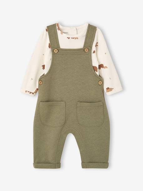 Dungaree set and bodysuit for newborn khaki 