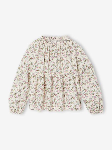 Printed blouse for girls anthracite+vanilla 