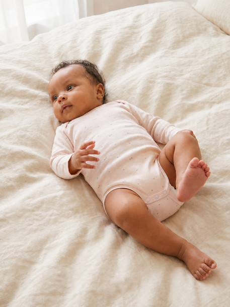 Pack of 3 long-sleeved bodysuits for baby pale pink 