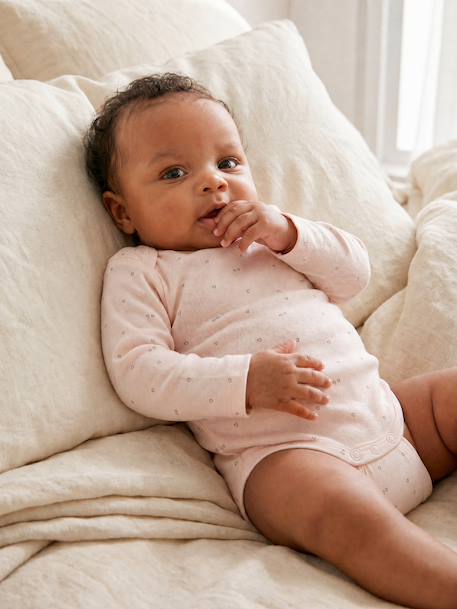 Pack of 3 long-sleeved bodysuits for baby pale pink 