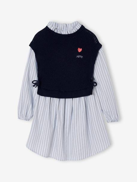 2-in-1-Effect Shirt Dress ecru+marl grey+navy blue 