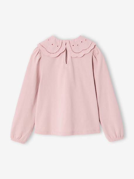 Long-sleeved T-shirt for girls ecru+pale pink 