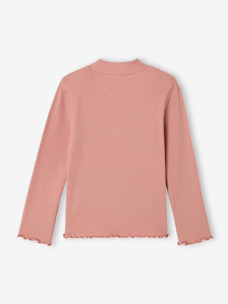 Roll-neck top for girls ecru+old rose 
