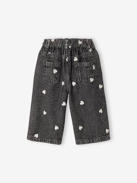 Wide-leg jeans with small embroidered hearts denim grey+double stone+stone 