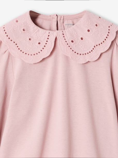 Long-sleeved T-shirt for girls ecru+pale pink 