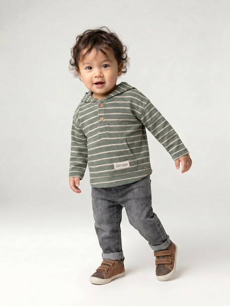 Striped Hooded Top for Baby Boys crystal blue+green+sandy beige+tomato red 