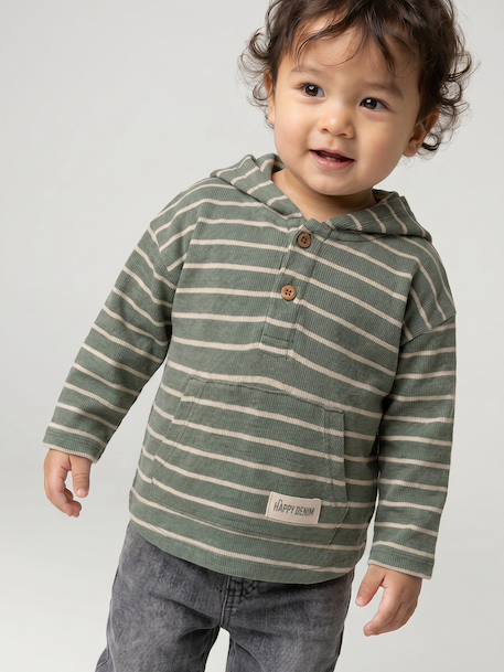 Striped Hooded Top for Baby Boys crystal blue+green+sandy beige+tomato red 