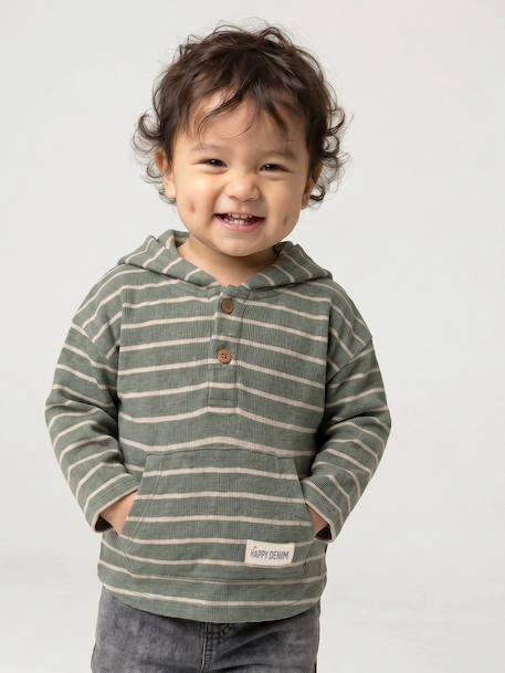 Striped Hooded Top for Baby Boys crystal blue+green+sandy beige+tomato red 