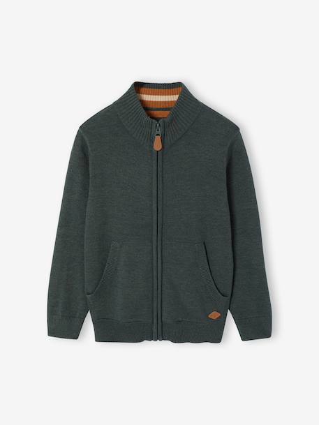 High Neck Jacket with Zip, for Boys Blue+marl green+White/Red 