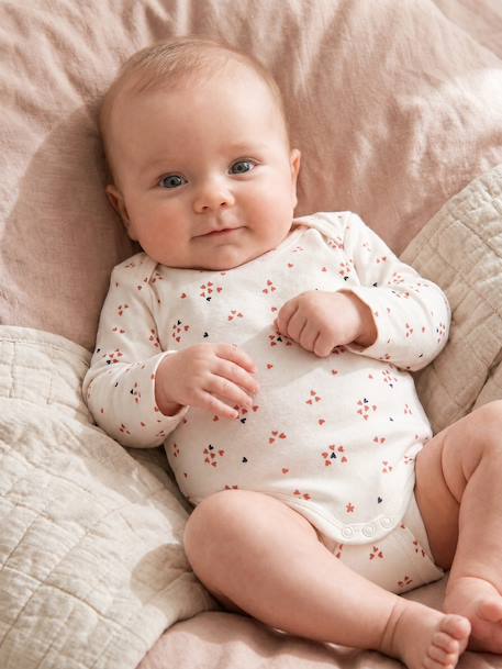 Pack of 3 long-sleeved bodysuits for baby ecru 