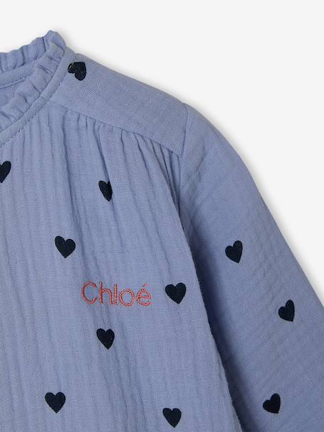 Cotton Gauze Shirt for Girls chambray blue+ecru+printed white 