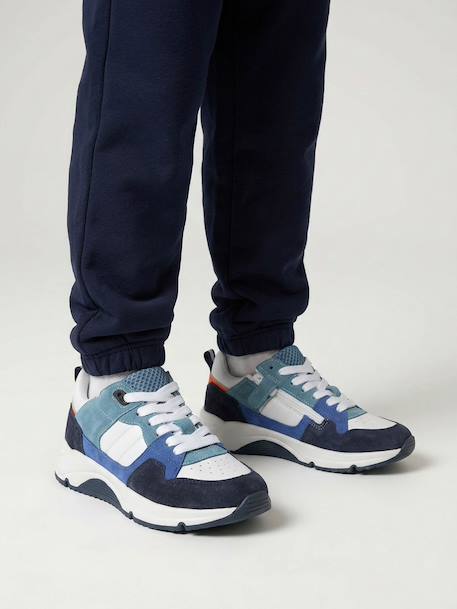 Leather lace-up trainers for boys navy blue 