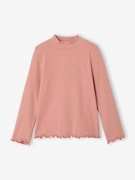 Roll-neck top for girls ecru+old rose 
