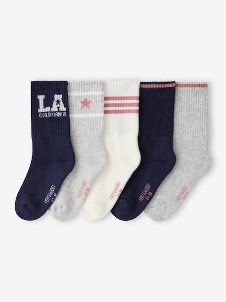 Pack of 5 sports socks for girls marl grey 