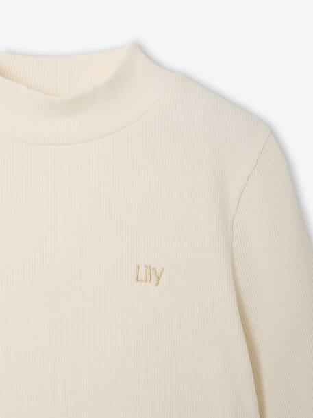 Roll-neck top for girls ecru+old rose 