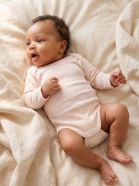 Pack of 3 long-sleeved bodysuits for baby pale pink 