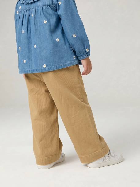 Wide-Leg Coloured Trousers with Tie Belt for Baby Girls beige+caramel+purple clover 
