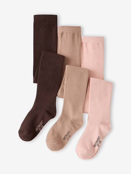Pack of 3 Pairs of Tights for Girls BLUE DARK TWO COLOR/MULTICOL+cinnamon+Grey+mauve+navy blue+old rose+plum+rosy 