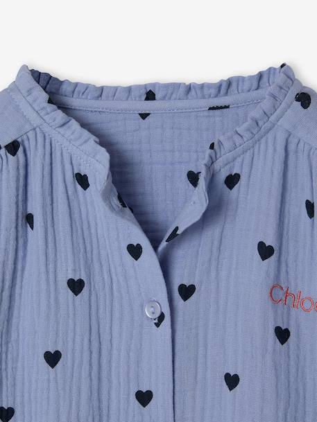 Cotton Gauze Shirt for Girls chambray blue+ecru+printed white 