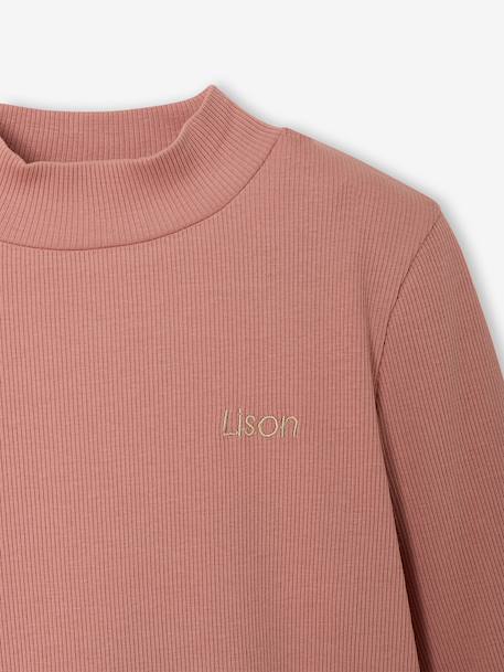 Roll-neck top for girls ecru+old rose 
