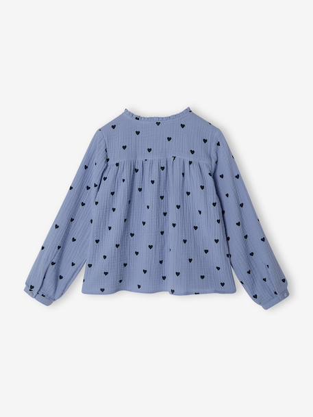 Cotton Gauze Shirt for Girls chambray blue+ecru+printed white 