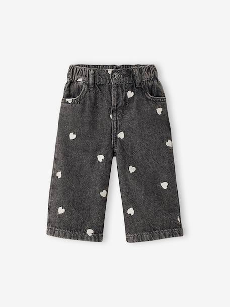 Wide-leg jeans with small embroidered hearts denim grey+double stone+stone 