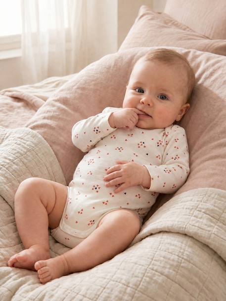 Pack of 3 long-sleeved bodysuits for baby ecru 