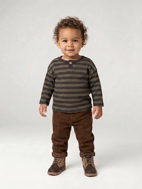 Long-sleeved striped T-shirt for baby cappuccino+khaki 
