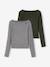 Pack of 2 Ribbed T-Shirts for Girls, JONEN bordeaux red+English green+marl grey 