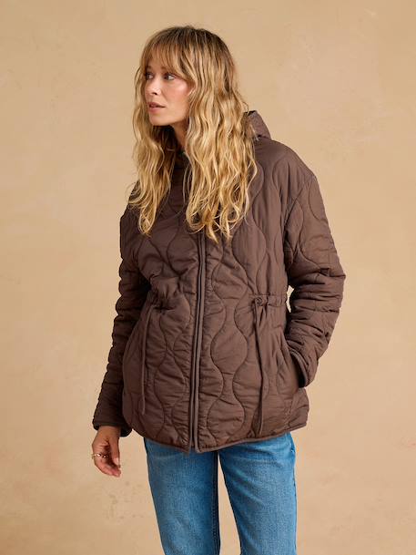 Adaptive & Reversible Padded Jacket, for Maternity & Babywearing by ENVIE DE FRAISE chocolate+khaki 