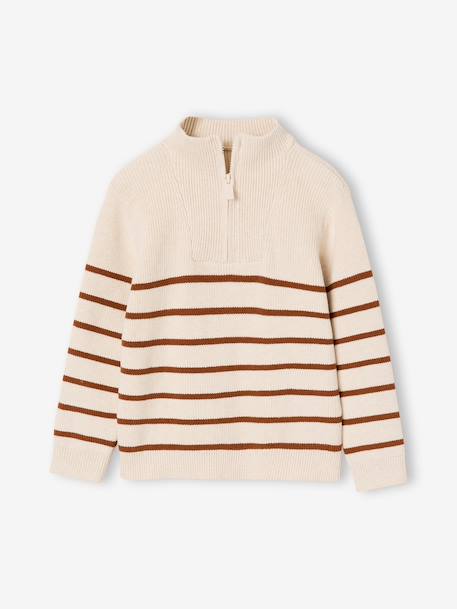 Striped Long-Sleeved Trucker Jumper for Boys ecru+navy blue 
