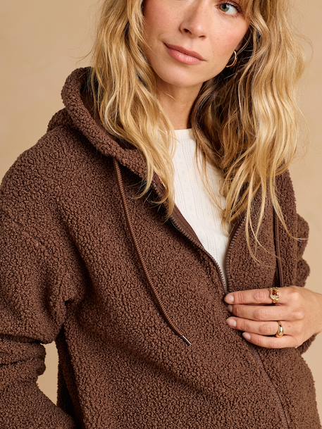 Progressive Zipped Sherpa Jacket with Baby Protector by ENVIE DE FRAISE black+ecru+taupe 